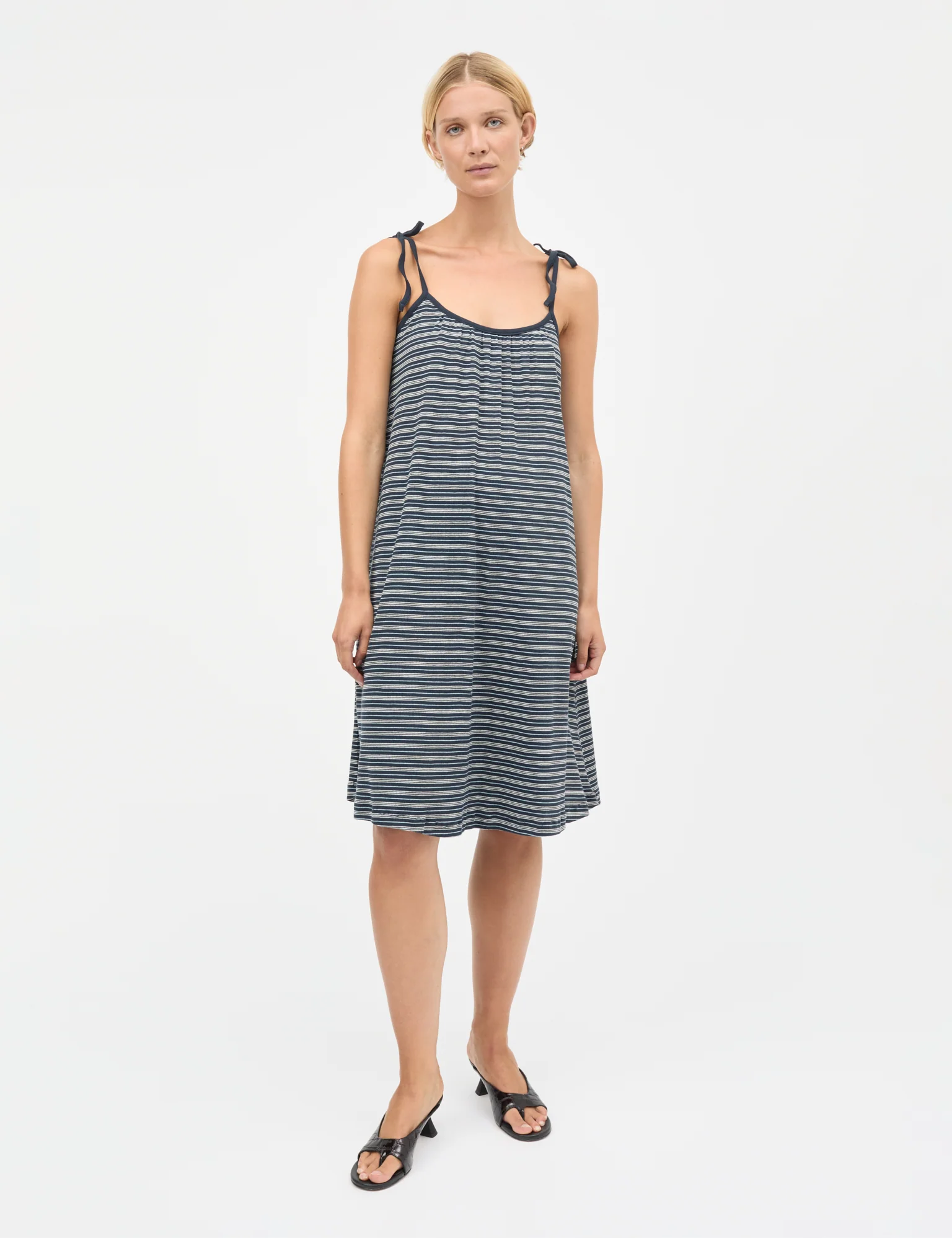 2x2 Cotton Stripe Stine Dress, Sky Captain/Vanilla Ice/Cashme