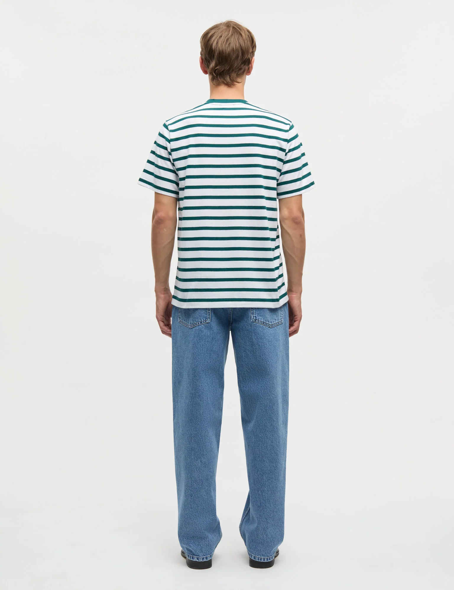 Cotton Jersey Stripe Frode Tee, Deep Sea/White - Image 4