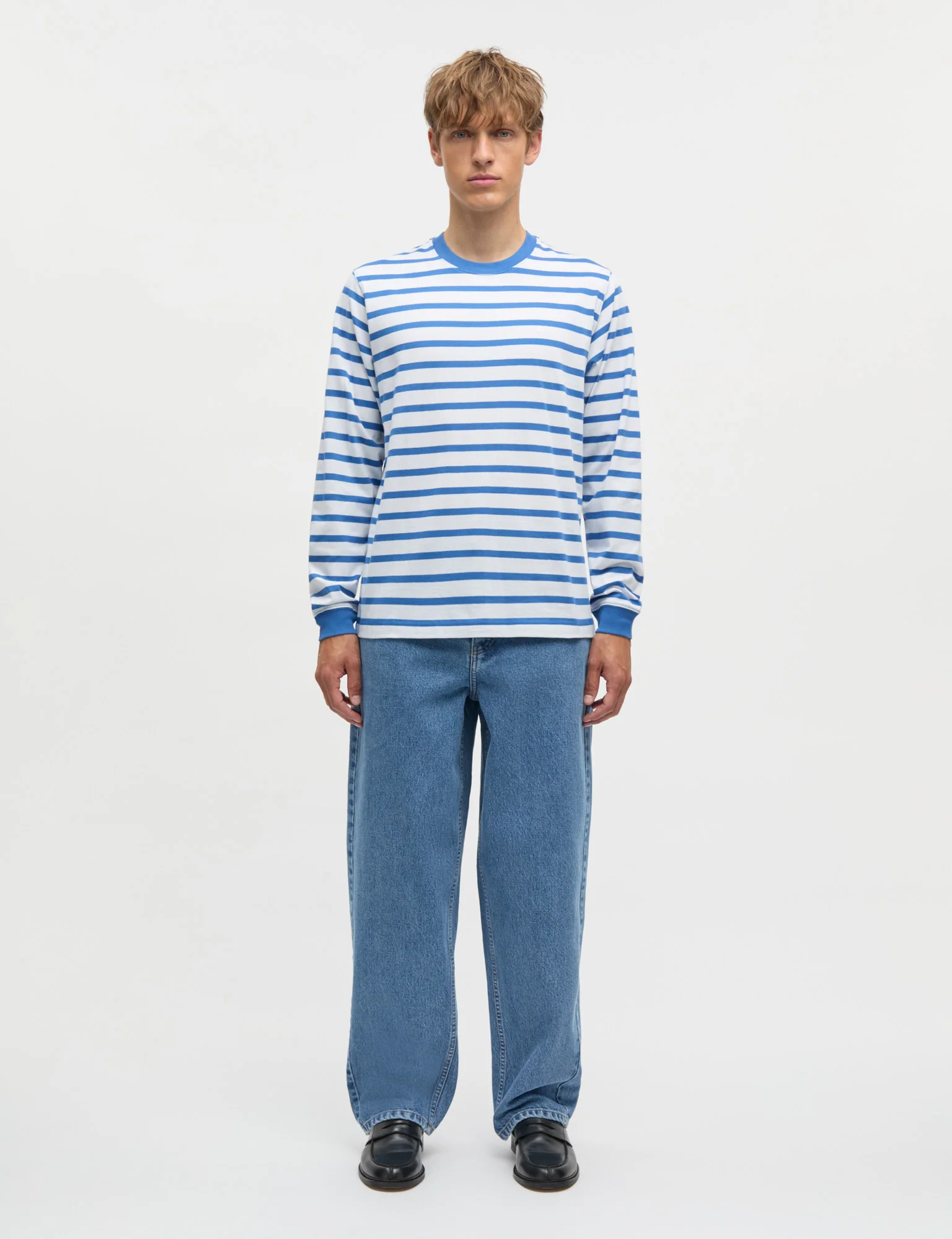 Cotton Jersey Stripe Frode Tee LS, Bright Cobalt/White