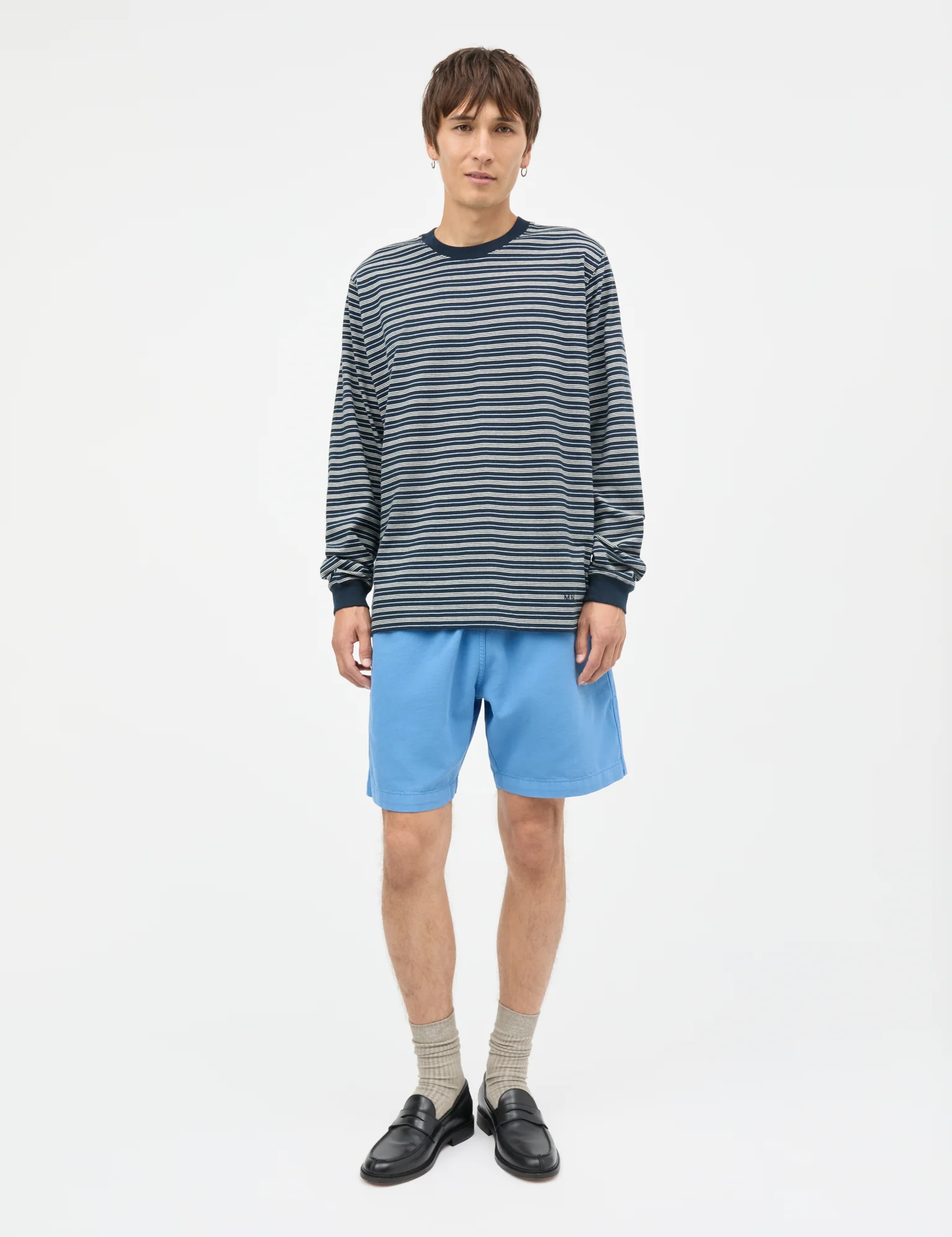 Cotton Jersey Stripe Frode Tee LS, Sky Captain/Vanilla Ice/Cashme