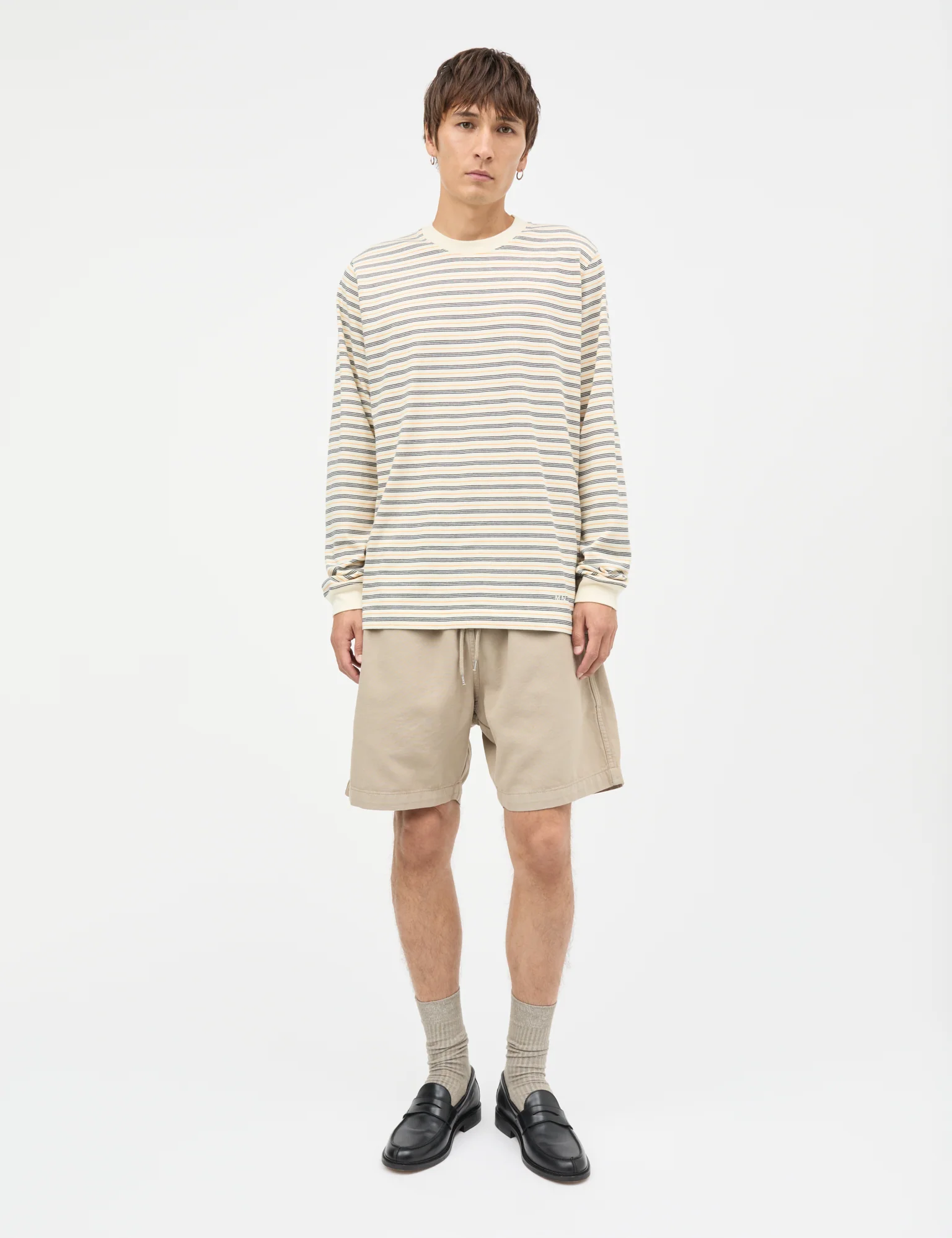 Cotton Jersey Stripe Frode Tee LS, Vanilla Ice/Sky Captain/Zinnia