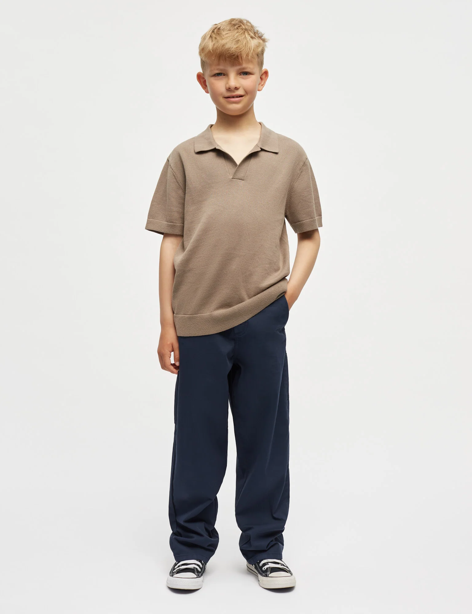 Cotton Knit Pelle Polo Tee, Walnut