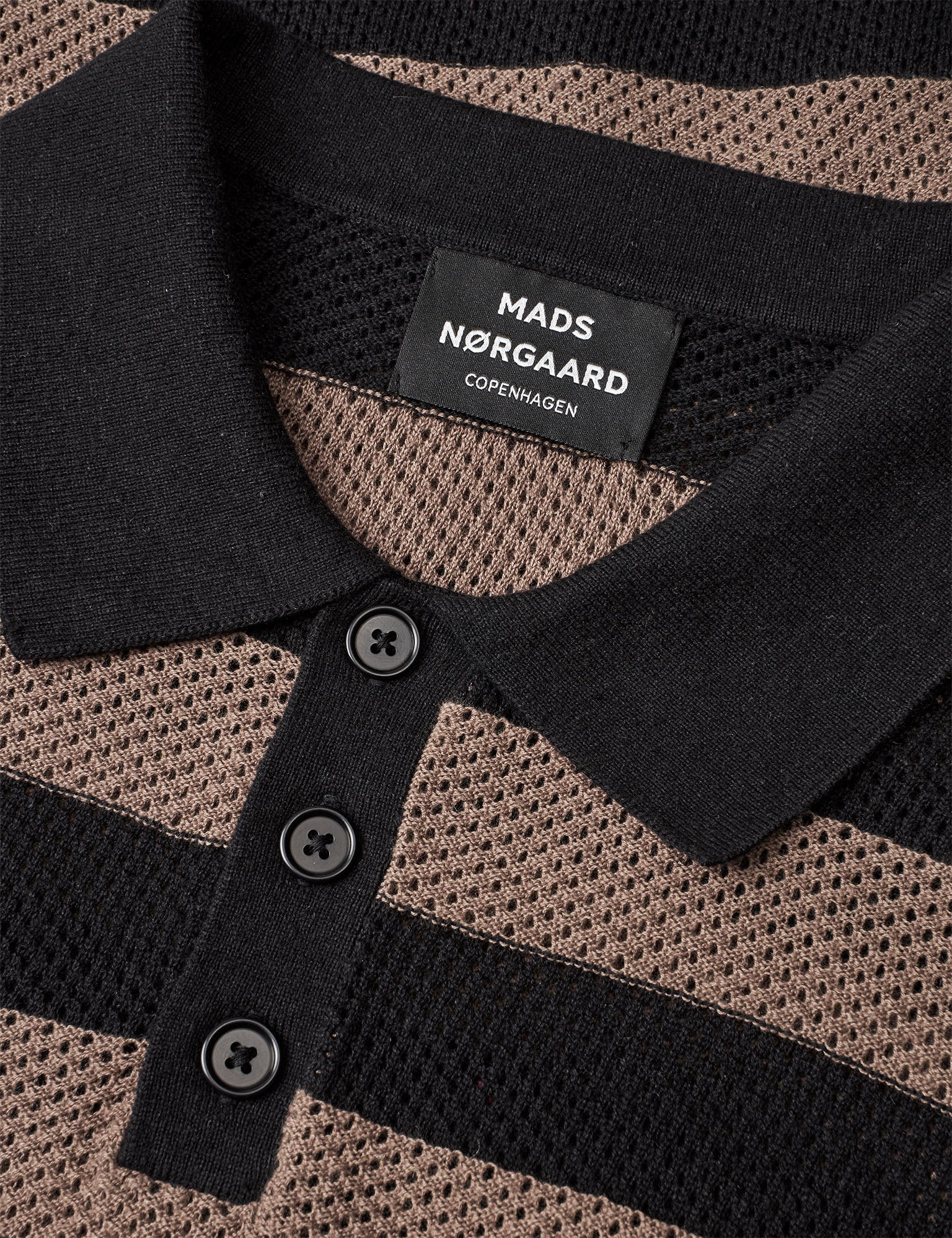 Cotton Lino Arlo Polo, Walnut/Black - Image 3