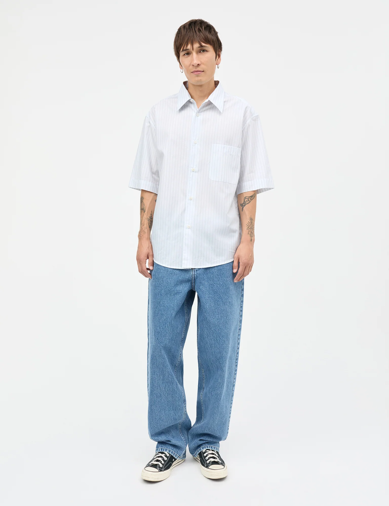 Cotton Soft Oskar Shirt SS, White/Bright Cobalt Stripe