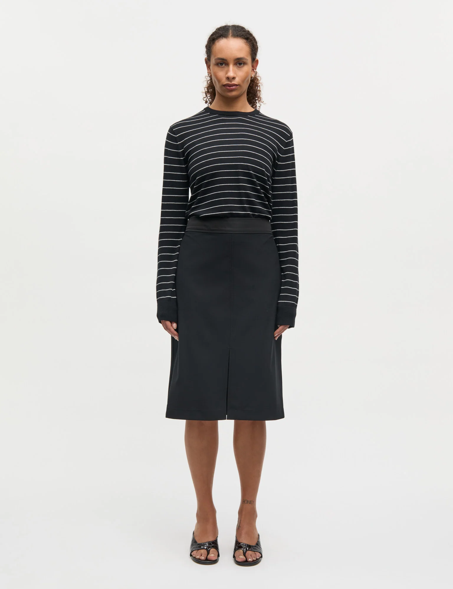 Fine Merino Emma Stripe Knit, Black/Vanilla Ice