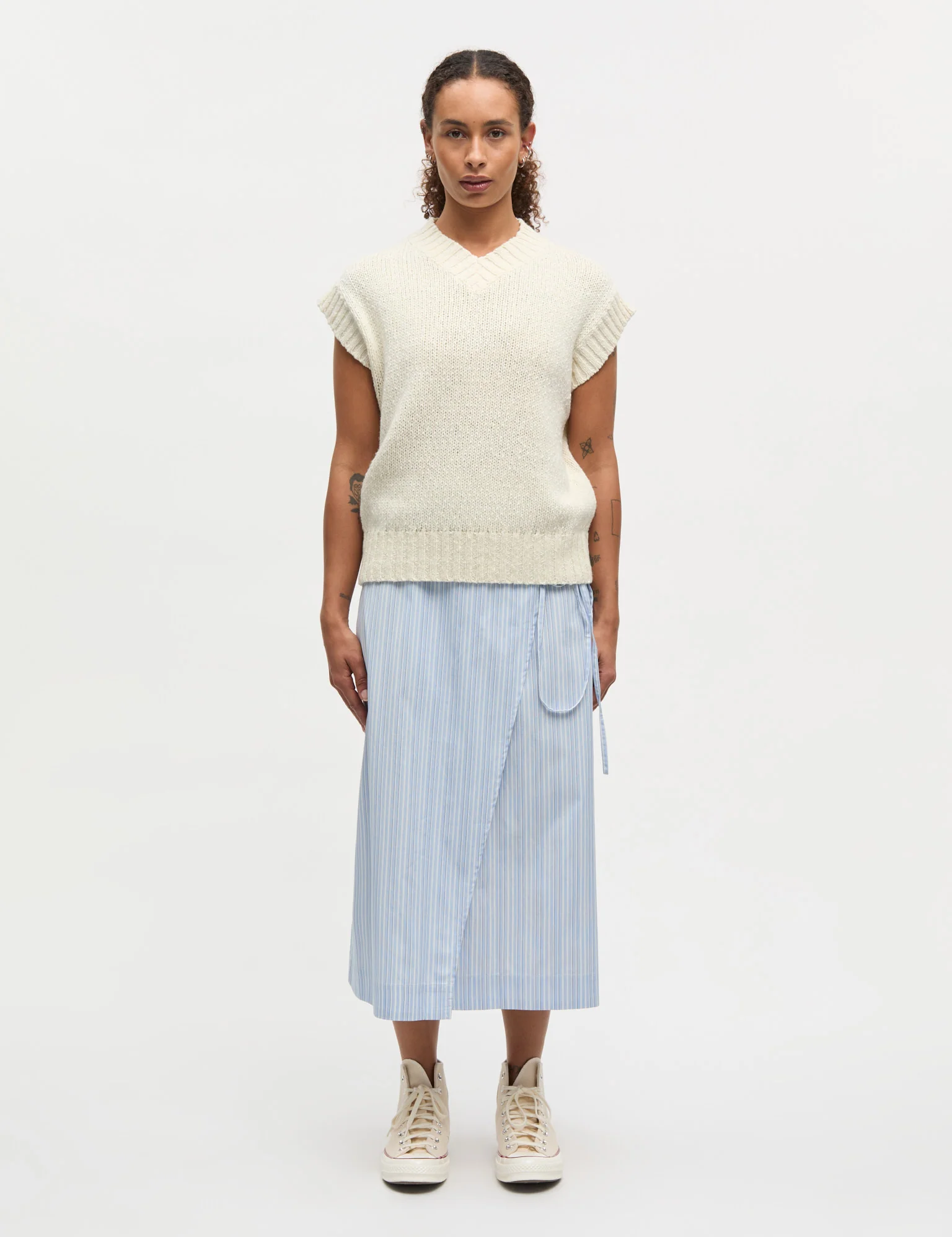 Mia Poplin Marty Wrap Skirt, Pinstripe/Provence - Image 2