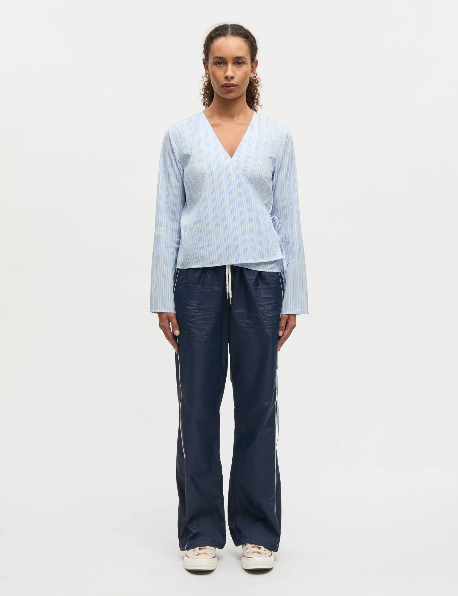 Mia Poplin Pam Wrap Top, Pinstripe/Provence