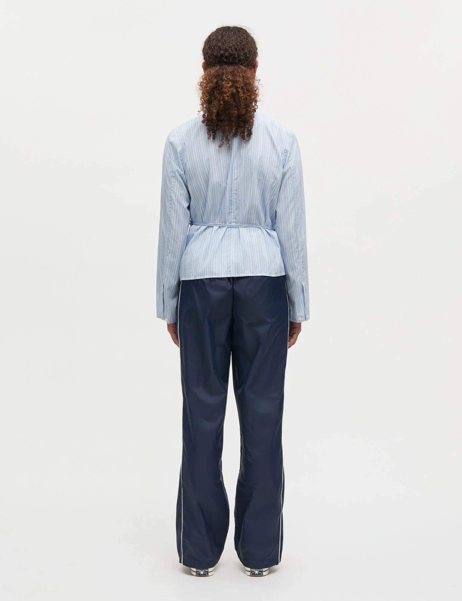 Mia Poplin Pam Wrap Top, Pinstripe/Provence - Image 6