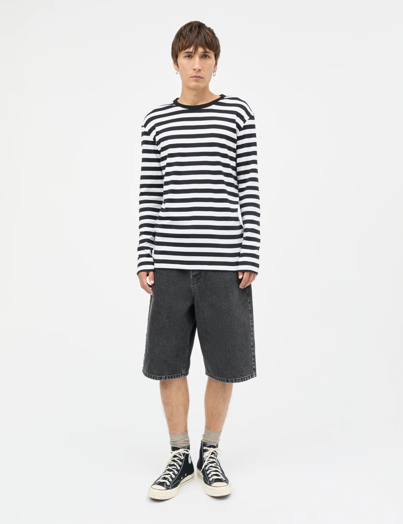 Midi Rib Tobias Tee LS, Black / White