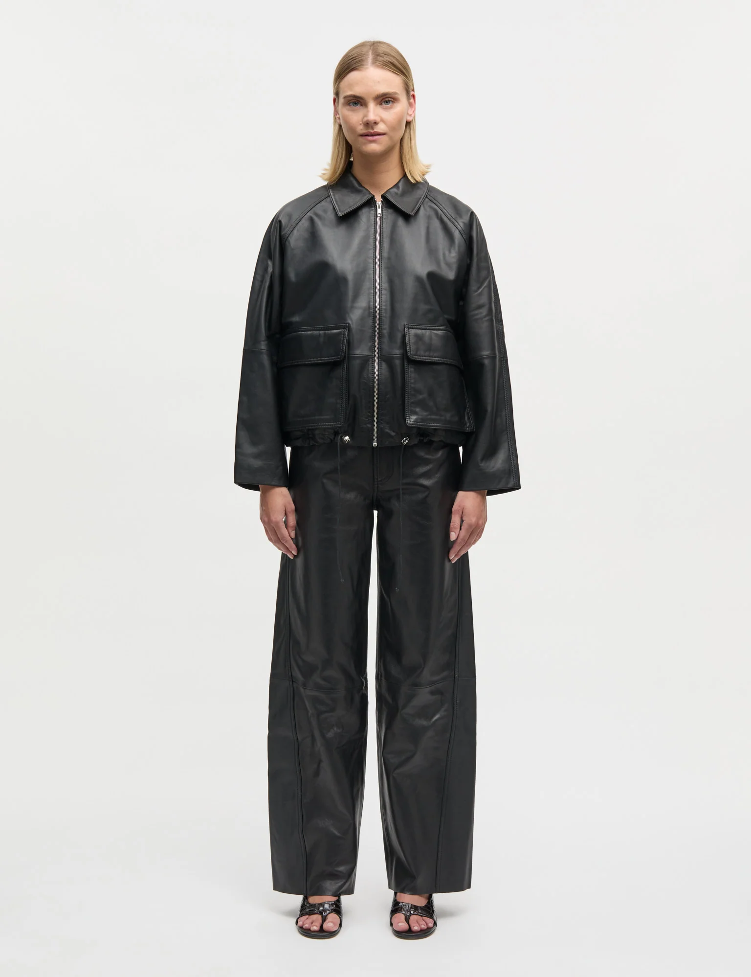 Shiny Leather Christel Pants, Black - Image 2