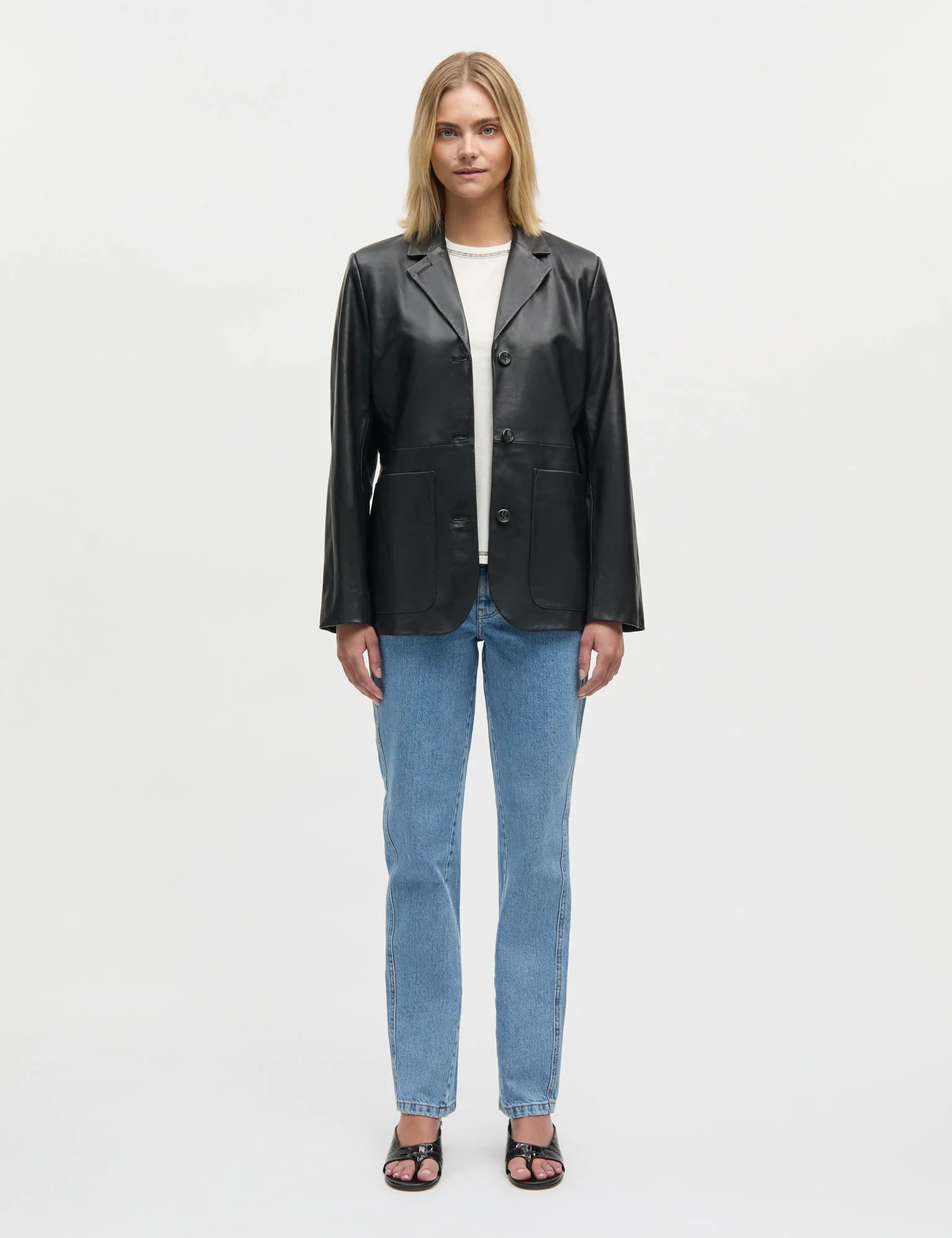 Shiny Leather Lesley Blazer, Black