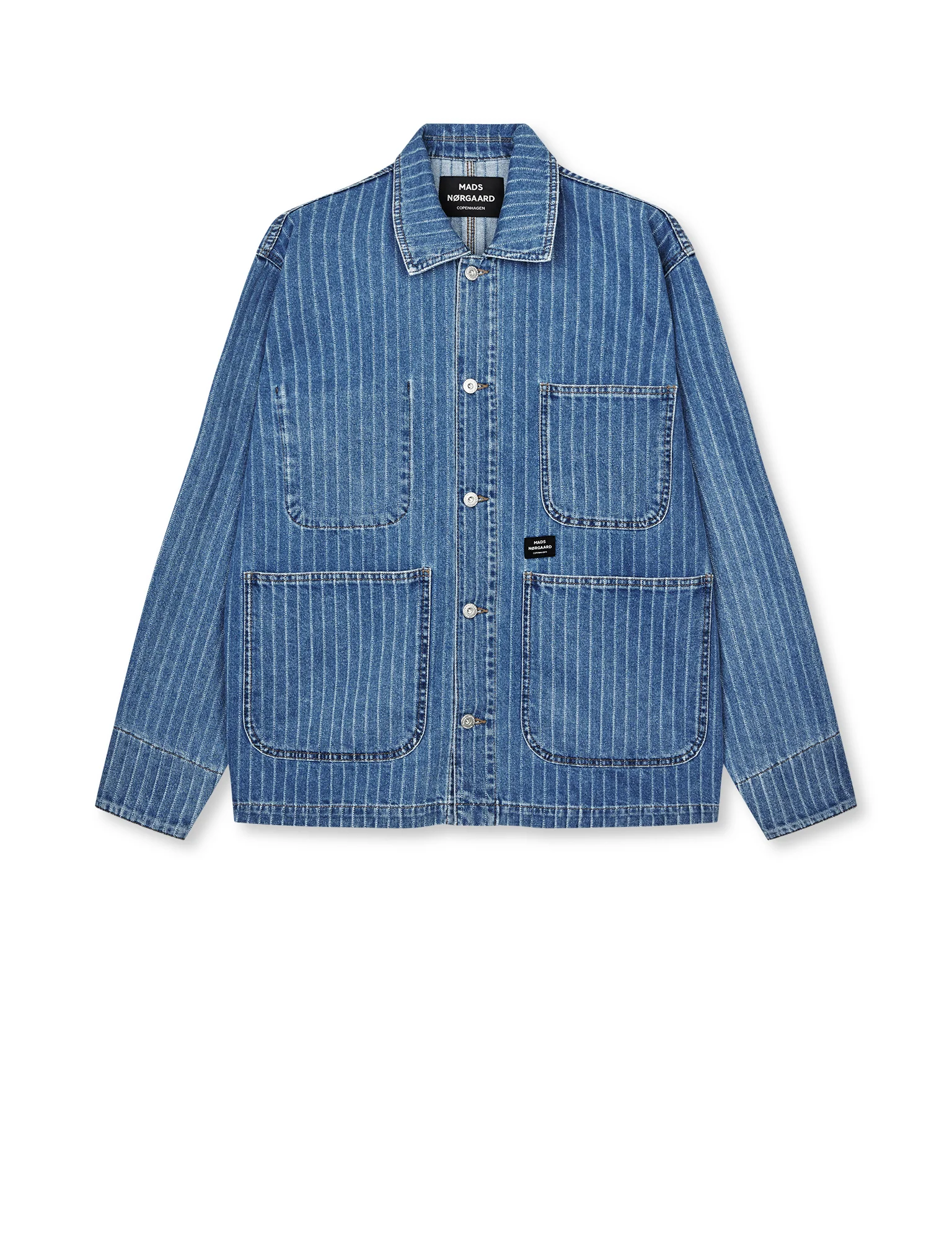 Striped Denim Chore Jacket, Light Blue Wash - Image 2