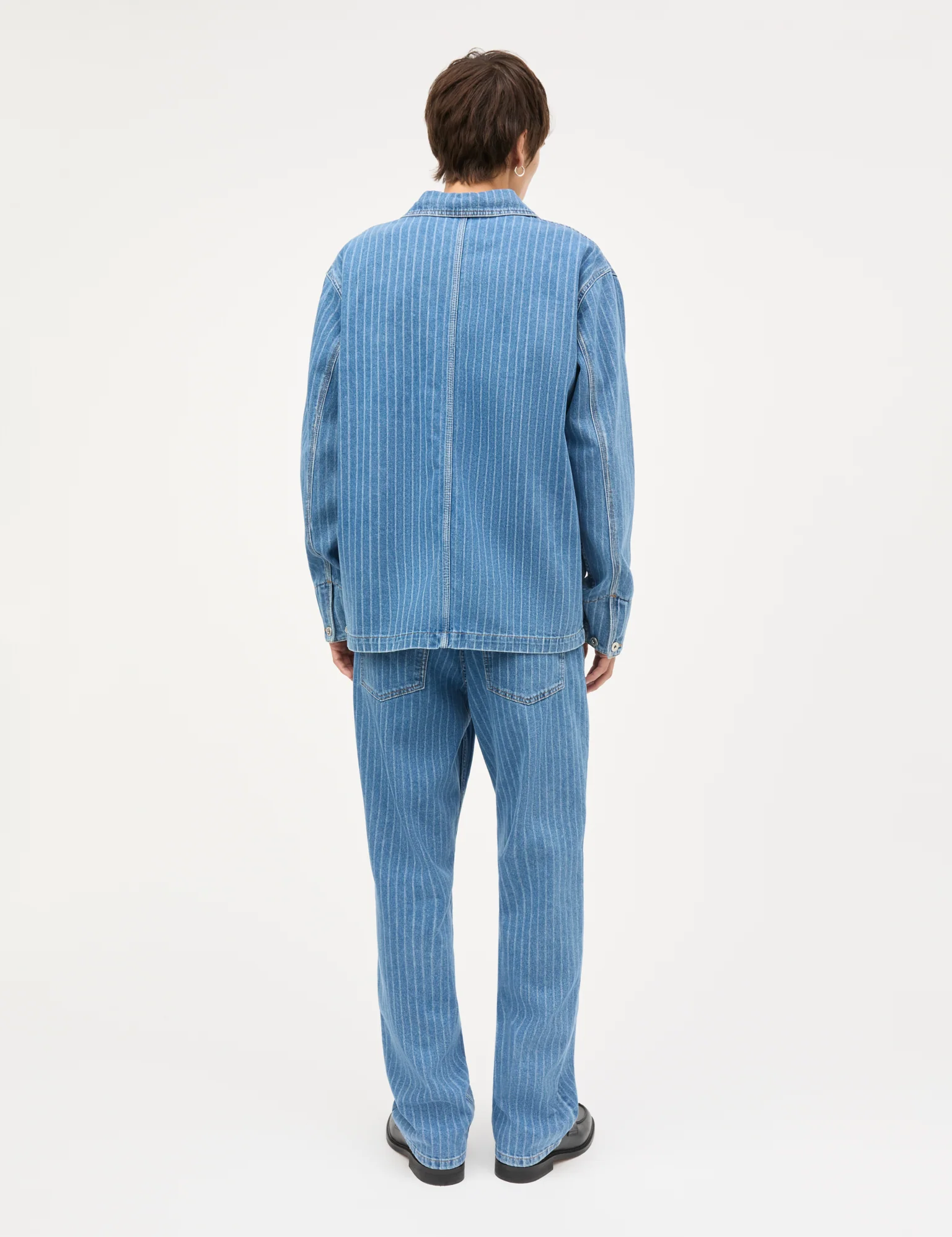 Striped Denim Chore Jacket, Light Blue Wash - Image 4