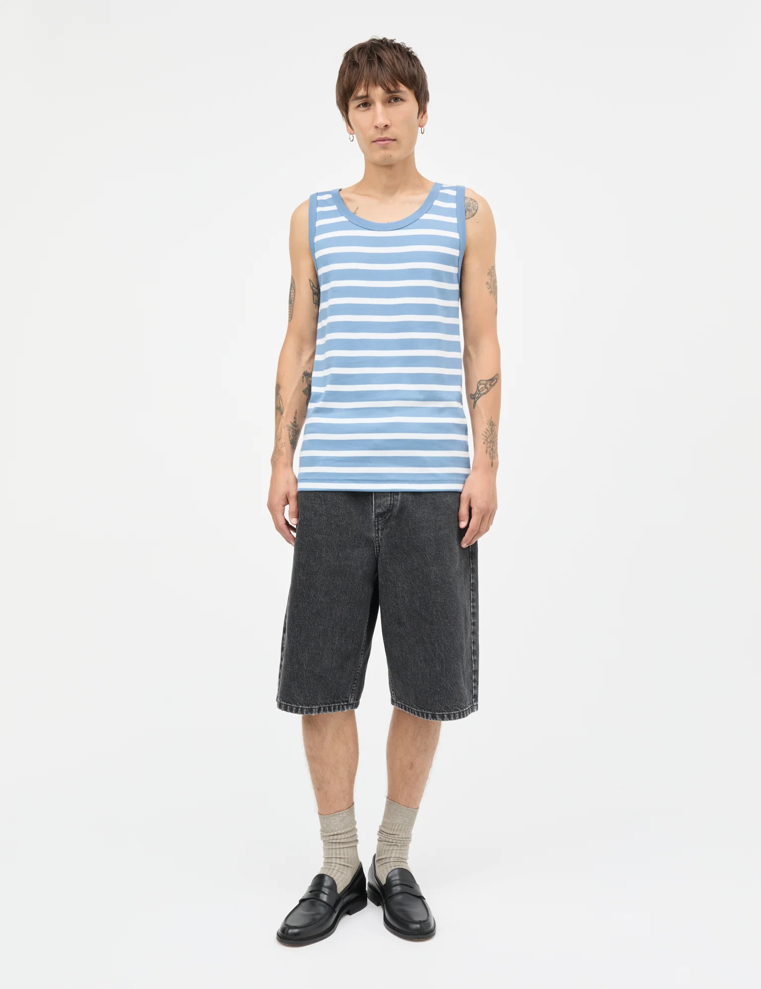 Trio Rib Tank Top, Riviera/White
